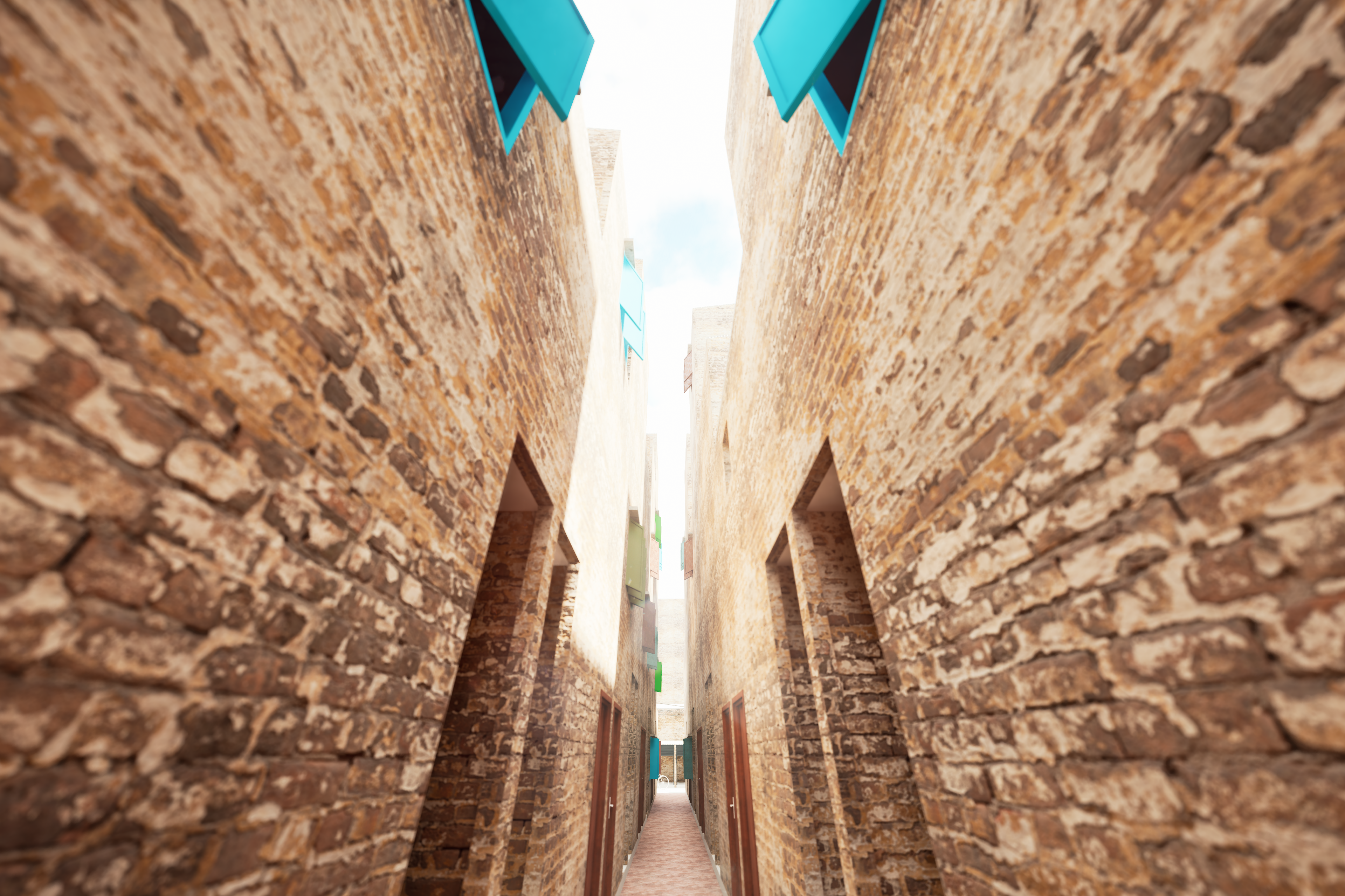 Existing — narrow alley with teal louvres