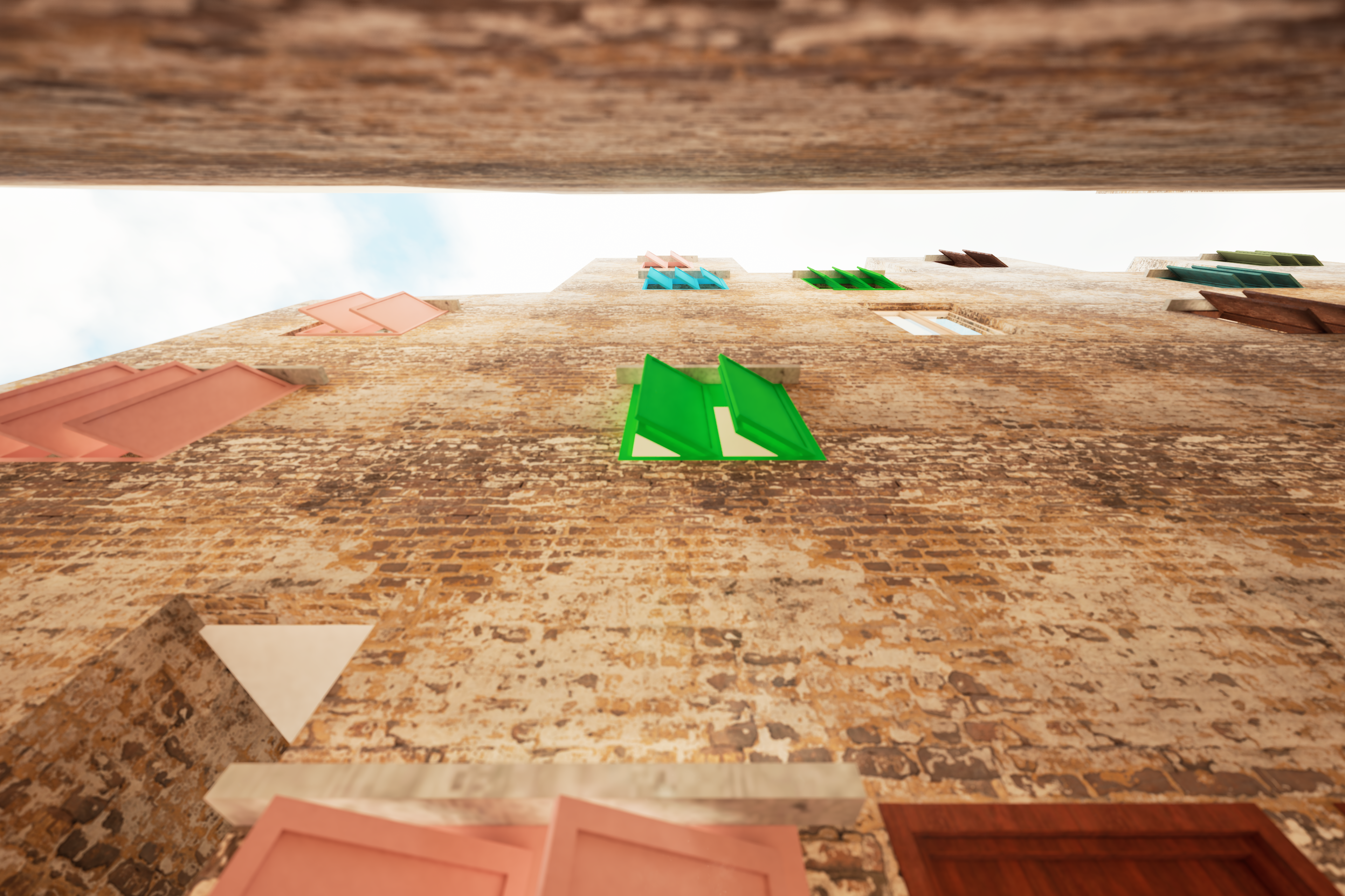 Existing — looking up, raw brick wall