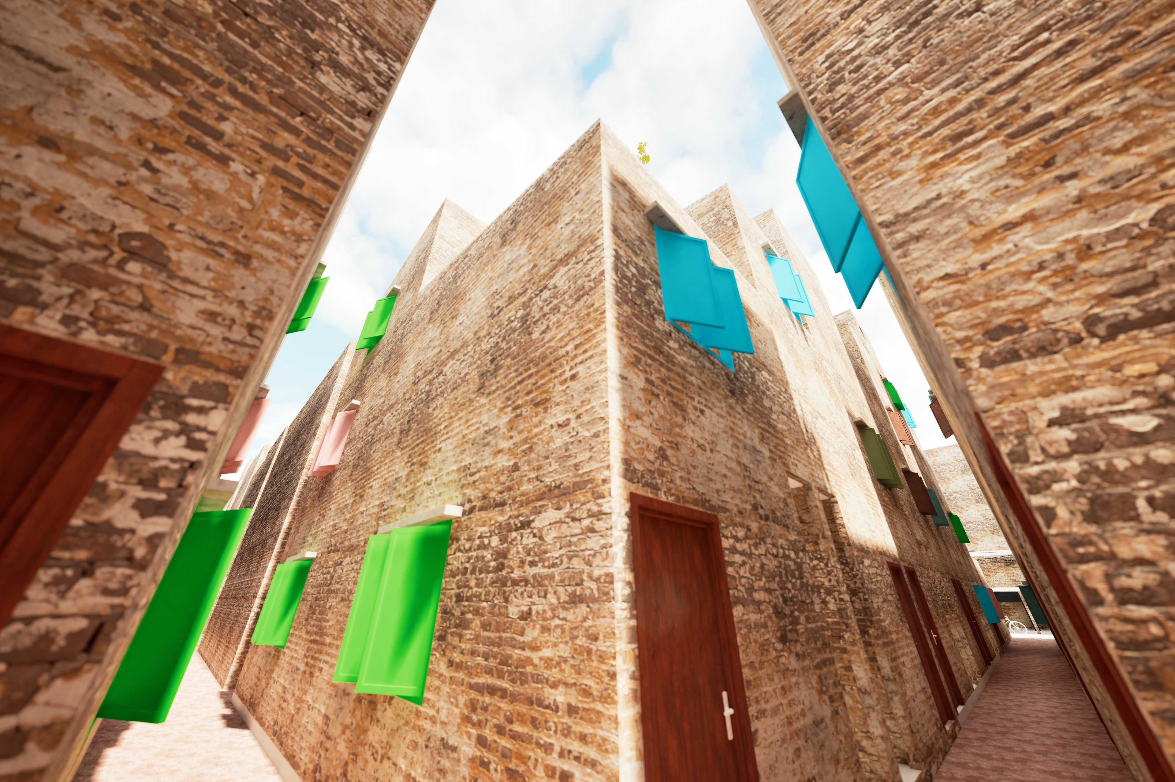 Existing — narrow alley, improvised fabric