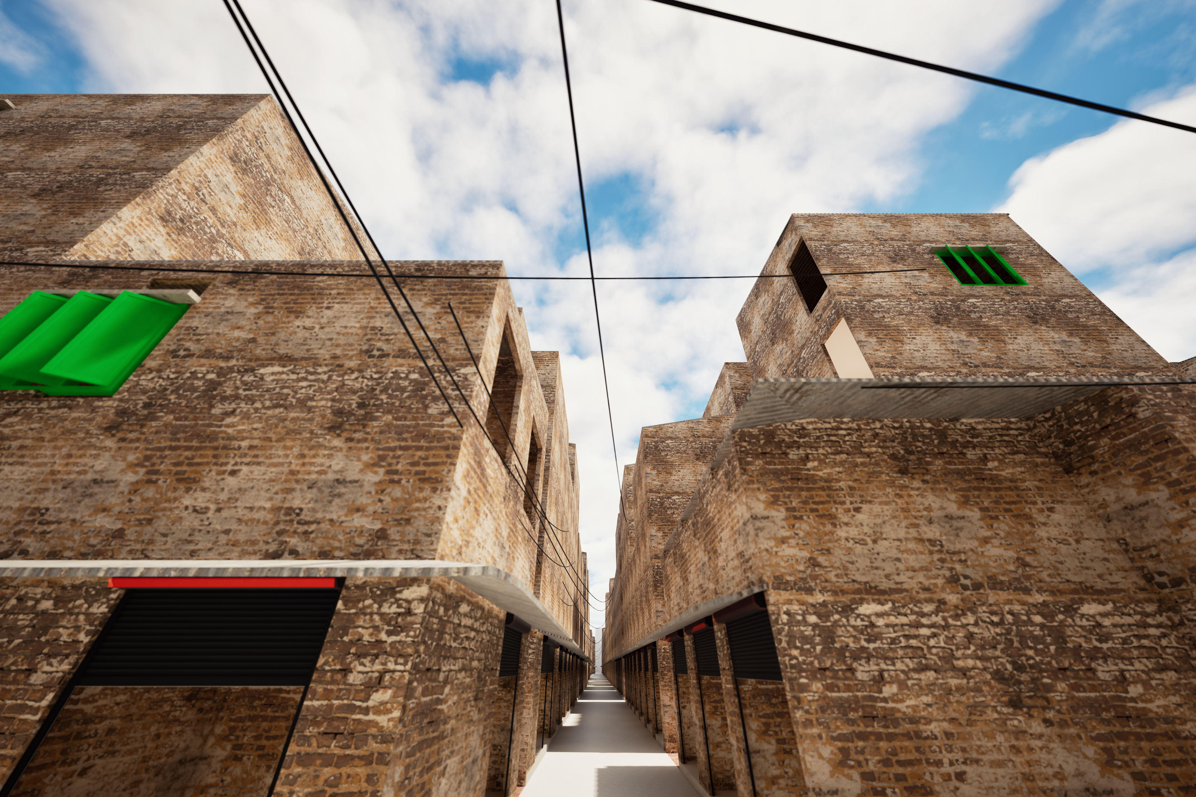 Existing — alley looking up, overhead wires