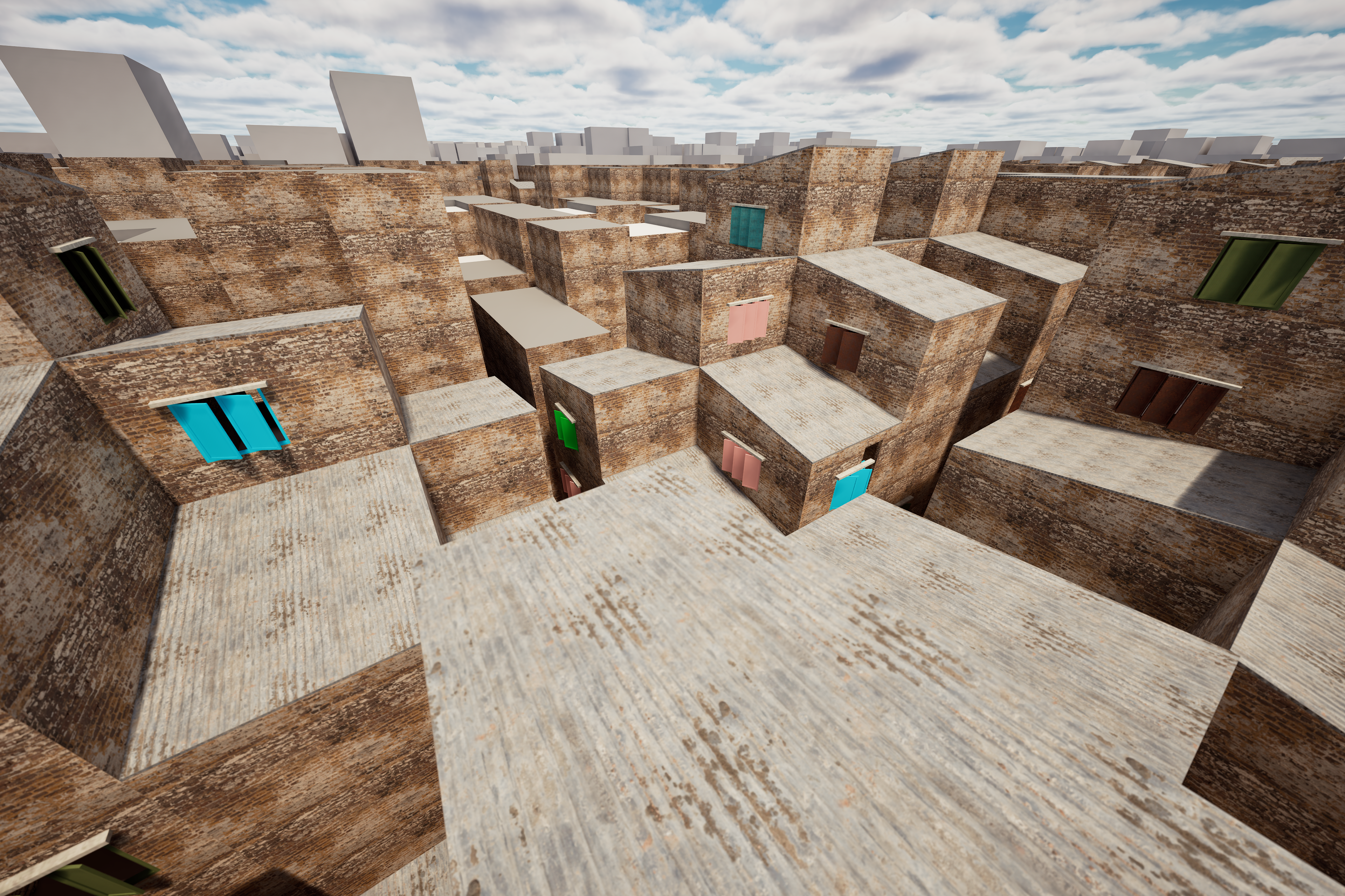 Existing — aerial view, existing camp roofscape