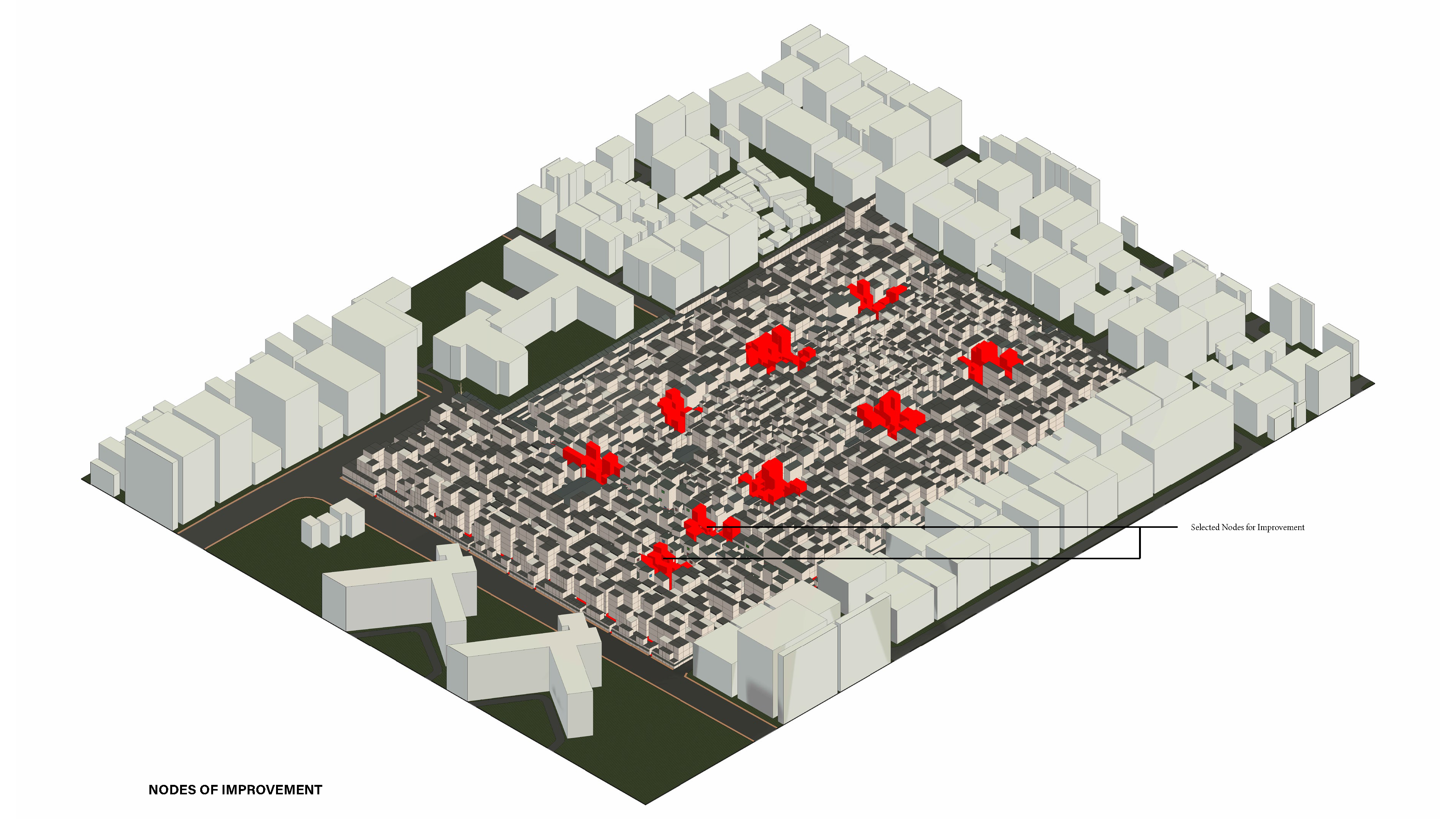 Nodes of Improvement — existing camp fabric with selected nodes highlighted in red