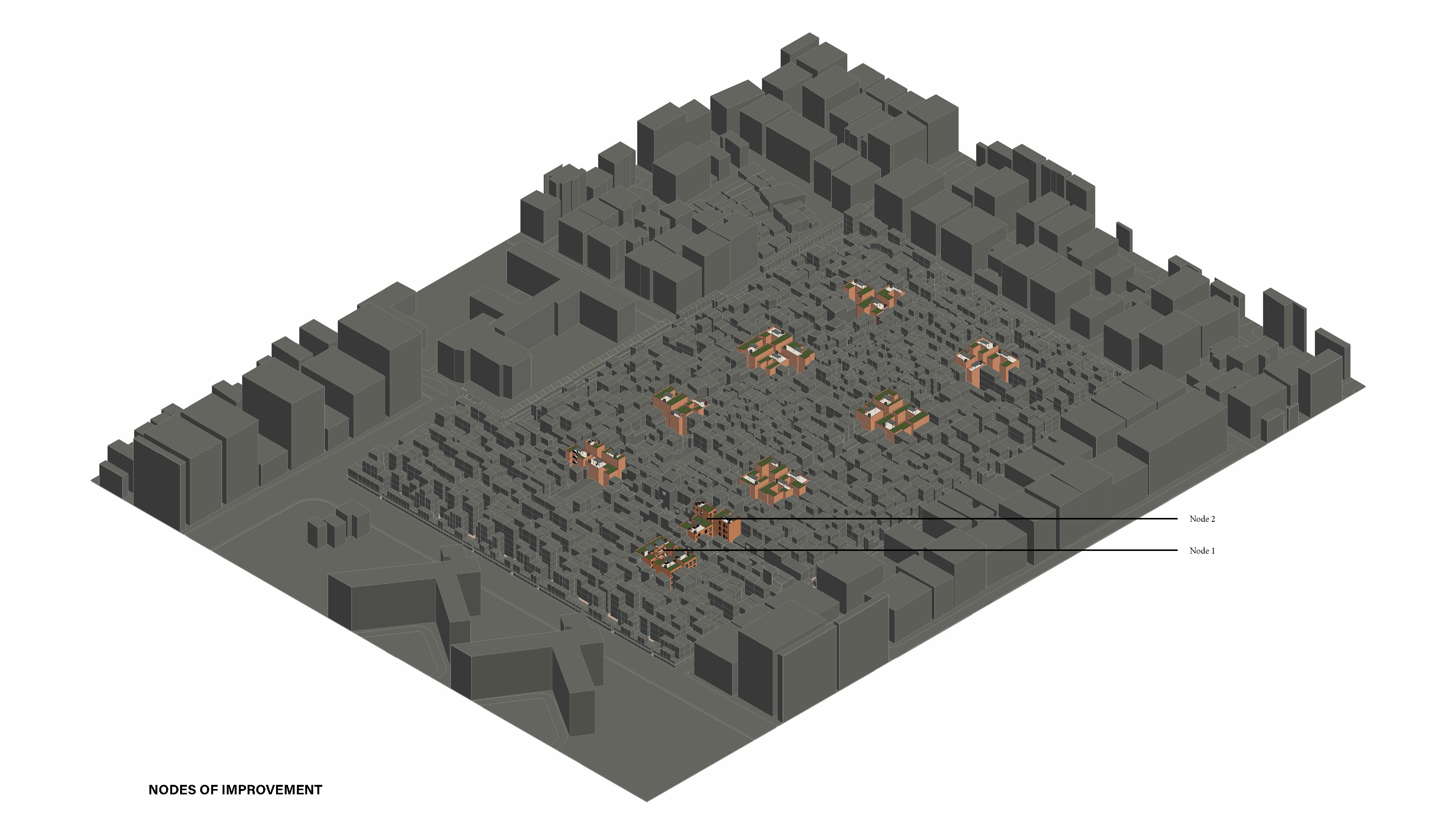 Nodes of Improvement — proposed intervention nodes inserted into existing fabric