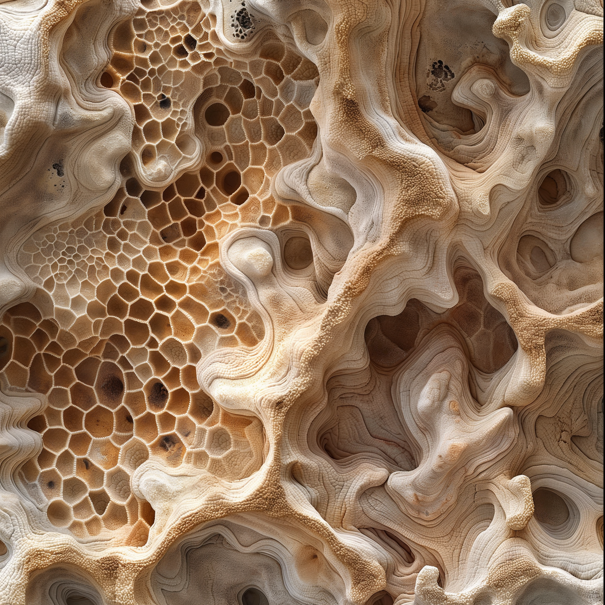 Phase 2 — Midjourney geological texture study: close-up rock formation variations building the project's material vocabulary